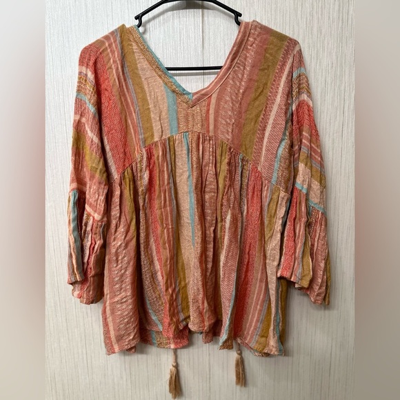 En Creme Striped Multicolor Women's Top size S - Picture 2 of 7